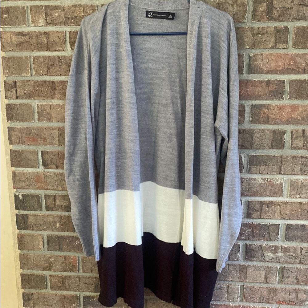New York & Company Gray, White, and Black Cardigan
